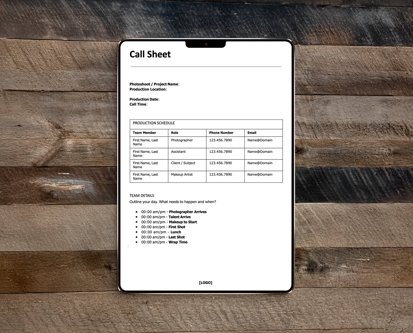 Free Call Sheet Template (Editable)